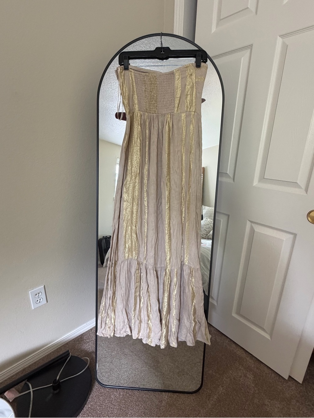 Anthropologie L Space Linen Gold Strapless Maxi Dress with Wood Knot Front - Picture 5 of 14